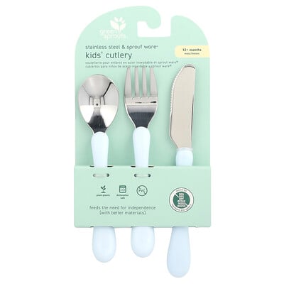 Stainless Steel & Sprout Ware®, Kid's Cutlery, 12+ Months, Blue, 3 Pieces