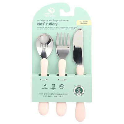 Stainless Steel & Sprout Ware®, Kid's Cutlery, 12+ Months, Pink, 3 Pieces
