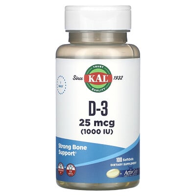 D-3, 25 Mcg, 100 Softgels