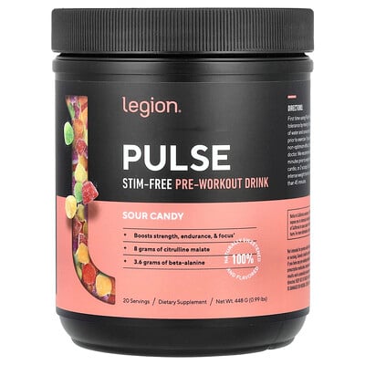 Pulse, Stim-free Pre-workout Drink, Sour Candy, 0.99 Lbs