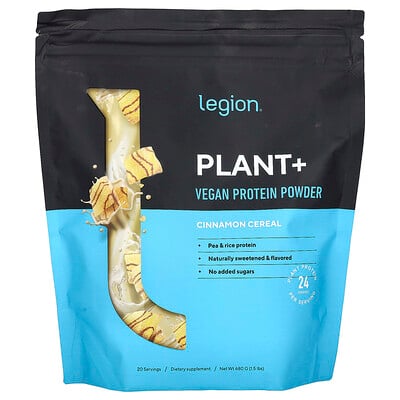 Plant+, Vegan Protein Powder, Cinnamon Cereal, 1.5 Lbs