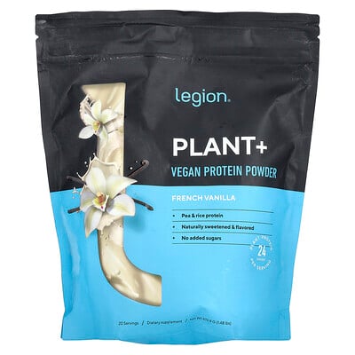 Plant+, Vegan Protein Powder, French Vanilla, 1.48 Lbs