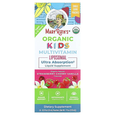 Organic Kids Multivitamin Liposomal, Ages 4-13 Years, Strawberry, Cherry, Vanilla, 14 Pouches, Each