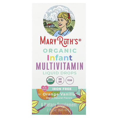 Organic Infant Multivitamin Liquid Drops, Iron Free, 6-12 Months, Orange Vanilla