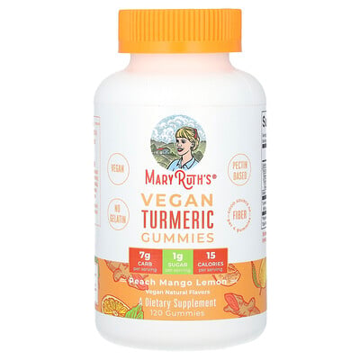 Vegan Turmeric Gummies, Peach Mango Lemon, 120 Gummies