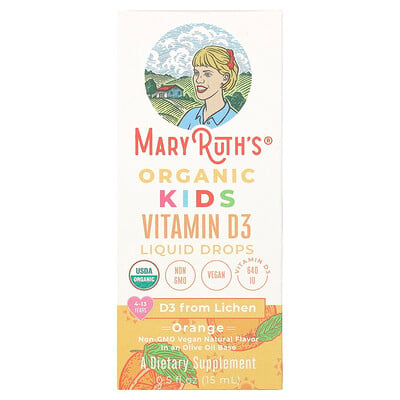 Organic Kids Vitamin D3 Liquid Drops, 4-13 Years, Orange, 640 U