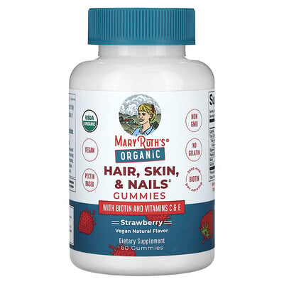 Organic Hair, Skin & Nails Gummies, Strawberry, 2,500 Mcg, 60 Gummies