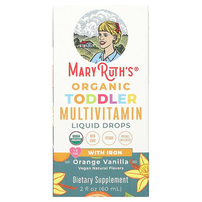 Organic Toddler Multivitamin Liquid Drops With Iron, 1-3 Years, Orange Vanilla