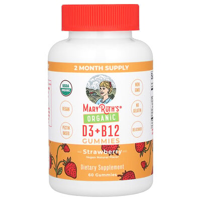 Organic D3 + B12 Gummies, Strawberry, 60 Gummies