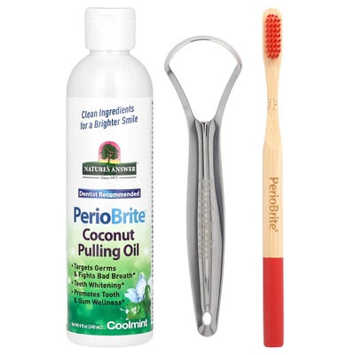 Periobrite Coconut Pulling Oil With Toothbrush & Tongue Scraper, Coolmint
