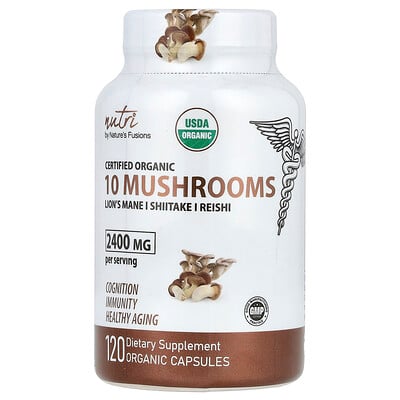 Nutri, Organic 10 Mushrooms, Lion's Mane, Shiitake, Reishi, 120 Organic Capsules