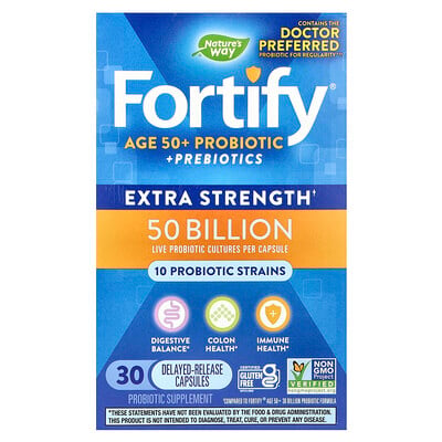 Fortify, Ages 50+ Probiotic + Prebiotics, Extra Strength , 50 Billion, 30 Delayed-release Capsules