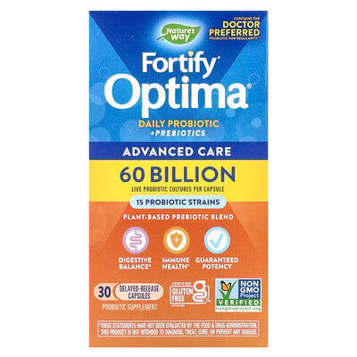 Fortify Optima, Daily Probiotic + Prebiotics, 60 Billion, 30 Delayed-release Capsules