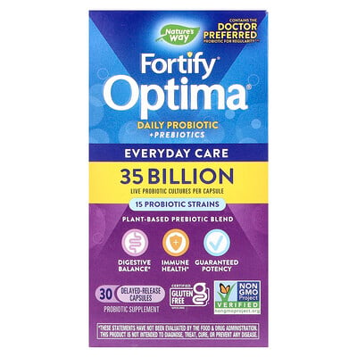 Fortify Optima, Daily Probiotic + Prebiotics, Everyday Care, 35 Billion Cfu, 30 Delayed-release Capsules