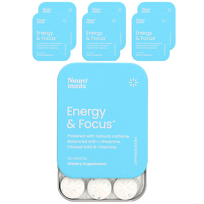 Neuromints, Energy & Focus, Peppermint, 6 Packs, 12 Pieces Each