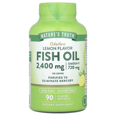 Fish Oil, Lemon, 90 Coated Softgels