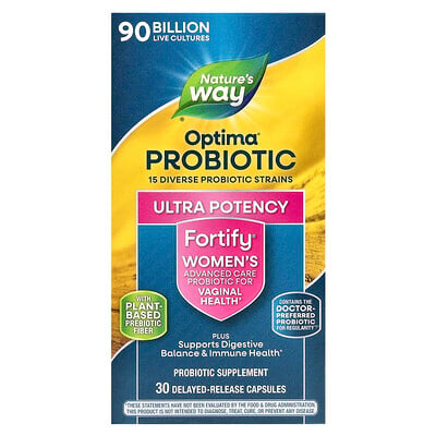 Fortify Optima, Women's Probiotic + Prebiotics, Advanced Care, 90 Billion, 30 Delayed-release Capsules