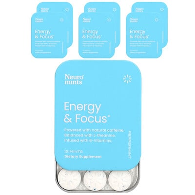 Neuromints, Energy & Focus, Peppermint, 6 Packs, 12 Pieces Each