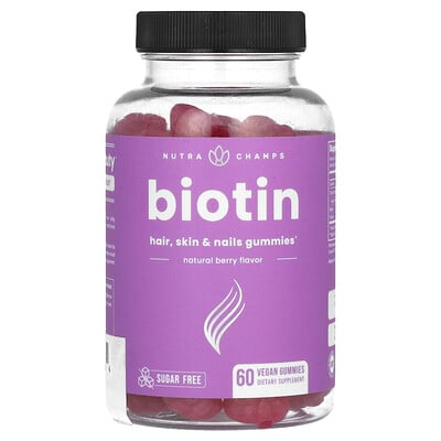 Biotin, Hair, Skin & Nails Gummies, Sugar Free, Natural Berry, 60 Vegan Gummies