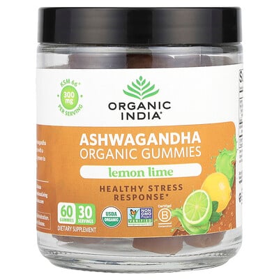 Organic Ashwagandha Gummies, Lemon Lime, 60 Gummies