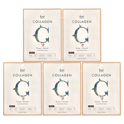 Beauty, Collagen Facial Beauty Sheet Masks, 5 Sheets, Each