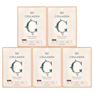 Beauty, Collagen Facial Beauty Sheet Masks, 5 Sheets, Each