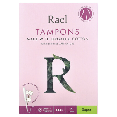 Organic Cotton Tampons, Super, Fragrance Free, 16 Count