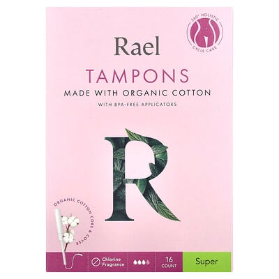 Organic Cotton Tampons, Super, Fragrance Free, 16 Count