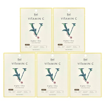 Vitamin C, Brighten + Glow Facial Beauty Sheet Masks, 5 Sheets, Each