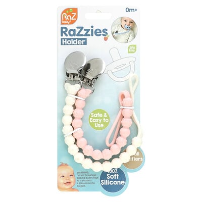 Razzies Pacifier Holder, 0m+, Pink/beige, 2 Holders