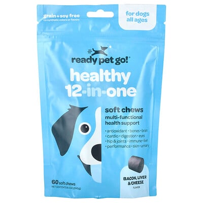 Healthy 12-in-one, For Dogs, All Ages, Bacon, Liver & Cheese, 60 Soft Chews