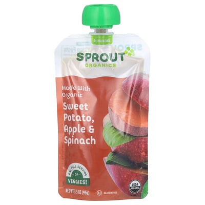 Baby Food, 6 Months & Up, Sweet Potato, Apple & Spinach