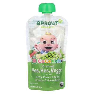 Cocomelon, Organic Yes, Yes, Veggie With Fruit, 8 Months And Up, Pea, Pears, Apples, Banana & Green Beans