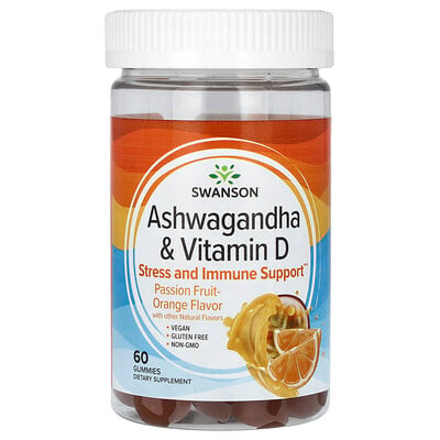 Ashwagandha & Vitamin D, Passion Fruit-orange, 60 Gummies