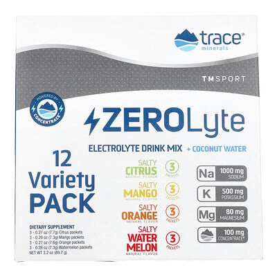 Tm Sport, Zerolyte, Electrolyte Drink Mix + Coconut Water, Variety Pack, 12 Packets