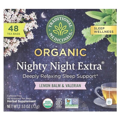 Nighty Night Extra®, Organic Lemon Balm & Valerian, Caffeine Free, 48 Wrapped Tea Bags