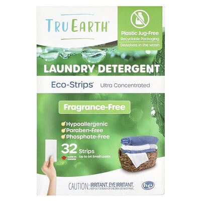 Eco-strips®, Laundry Detergent, Ultra Concentrated, Fragrance Free, 32 Strips