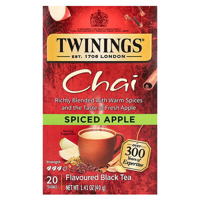 Flavored Black Tea, Chai, Spiced Apple, 20 Tea Bags