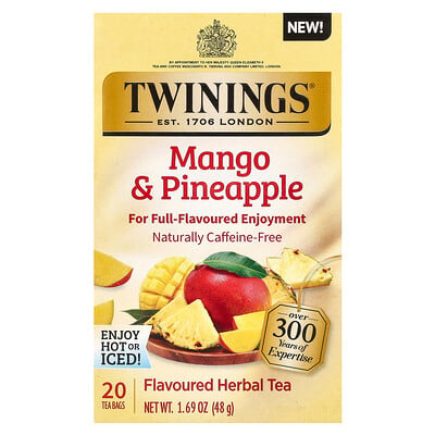 Herbal Tea, Mango & Pineapple, Caffeine-free, 20 Tea Bags