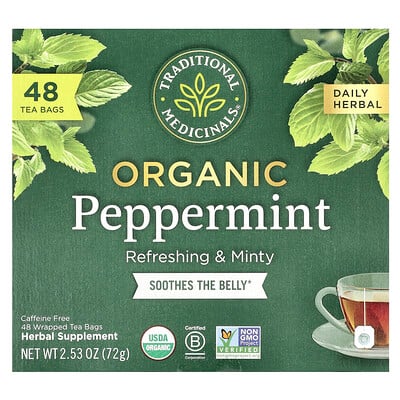 Herbal Tea, Organic Peppermint, Caffeine Free , 48 Tea Bags