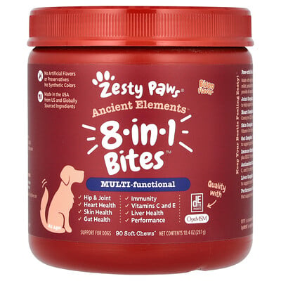 Ancient Elements, 8-in-1 Bites, For Dogs, All Ages, Bison, 90 Soft Chews