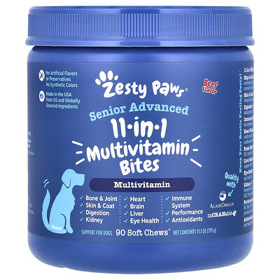 Senior Advanced, 11-in-1 Multivitamin Bites, For Dogs, Beef, 90 Soft Chews