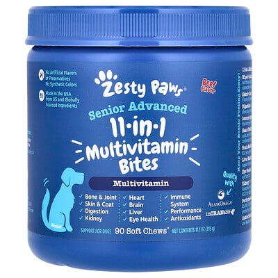 Senior Advanced, 11-in-1 Multivitamin Bites, For Dogs, Beef, 90 Soft Chews