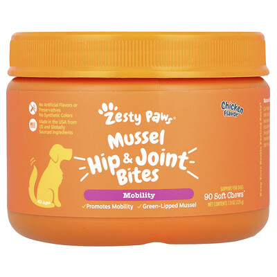 Mussel Hip & Joint Bites, For Dogs, All Ages, Chicken, 90 Soft Chews