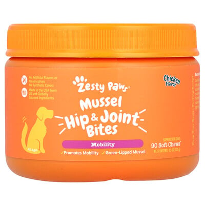 Mussel Hip & Joint Bites, For Dogs, All Ages, Chicken, 90 Soft Chews