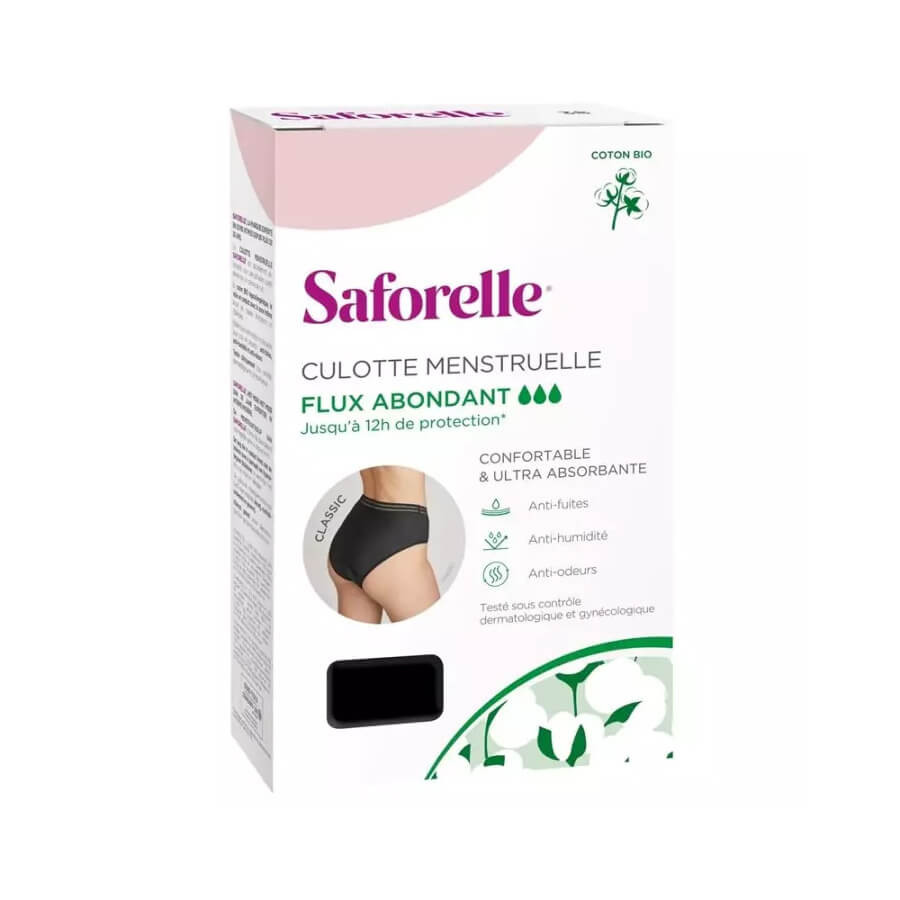 Culotte Menstruelle Noire Flux Abondant Coton Bio