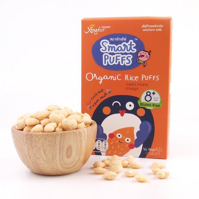 พัฟข้าวหอมมะลิออร์แกนิค ผสมมันเทศ รสส้มอาหารเสริม ขนมเด็ก 8 เดือน