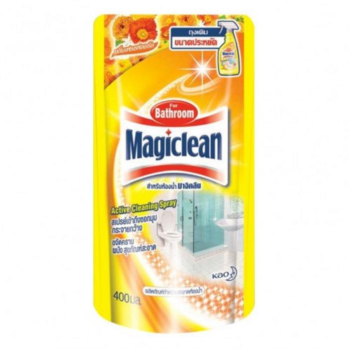 ผลิตภัณฑ์ทำความสะอาดห้องน้ำชนิดถุงเติม มาจิคลีน กลิ่นเฟรชฟลอรัล สีเหลือง